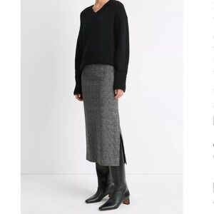 VINCE GLEN PLAID ITALIAN COTTON-BLEND SIDE-SLIT SKIRT